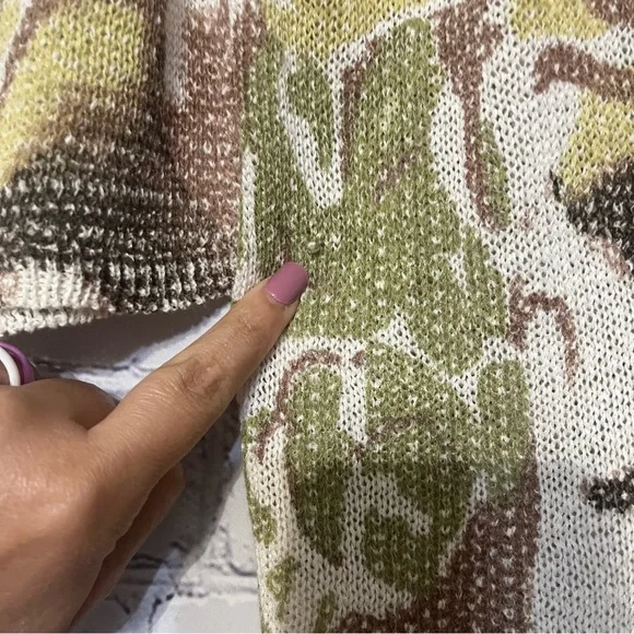 NIC+ZOE Floral Abstract Open Cardigan in Green, Cream, Brown - Picture 6 of 6